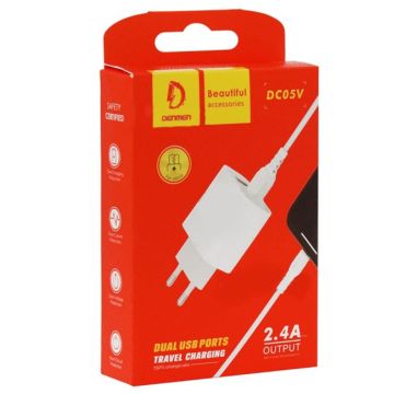 Chargeur DENMEN DC05V Double USB Avec Cable Micro Blanc 