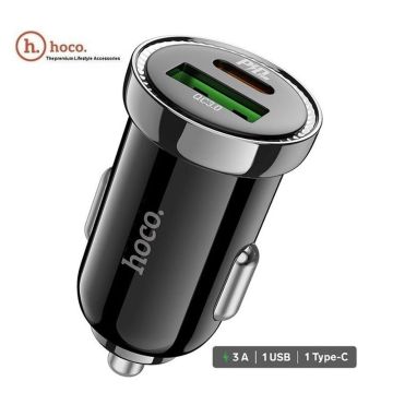 Chargeur de Voiture HOCO Type-C 20W et USB QC 18W 5V / 3A + Câble Type-C vers Lightning Z44 Noir