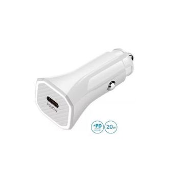 Tete Chargeur Rapide de Voiture USB-C PD 20W Blanc