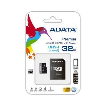 Carte Mémoire ADATA 32GO Micro SDHC Class 10 Avec Adaptateur Noir