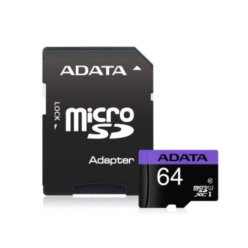 Carte Mémoire  ADATA 64GO Micro SDXC Class 10 Avec Adaptateur Noir