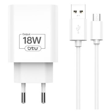 Chargeur Secteur Rapide OTU KT07-V Avec câble Micro-USB / USB / 18 W / QC 3.0 / Blanc