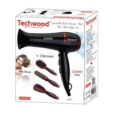 Sèche Cheveux TCO-6075 2200W Noir TECHWOOD + 3 Brosse Gratuit