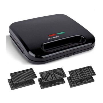 Appareil à Panini 3en1 Gaufre ,Croque-monsieur SCHP750 750W Noir SCHNEIDER