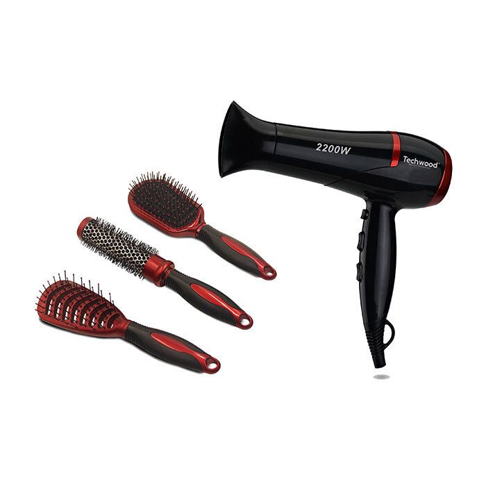 Sèche-Cheveux TCO-6075 2200W Noir TECHWOOD + 3 Brosses Gratuites 